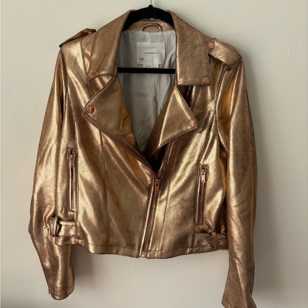 Anthropologie Shiny Gold Faux Leather Jacket
